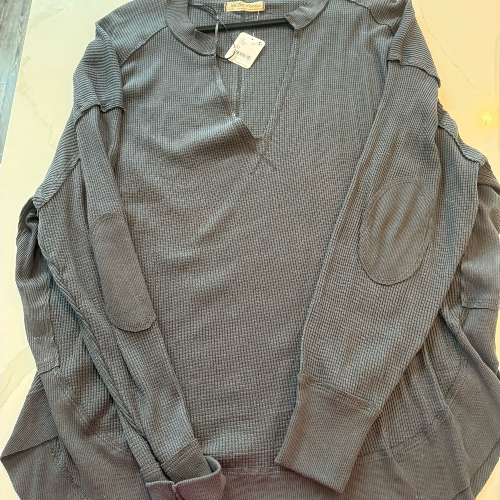 We The Free Gray Waffle Knit Long Sleeve